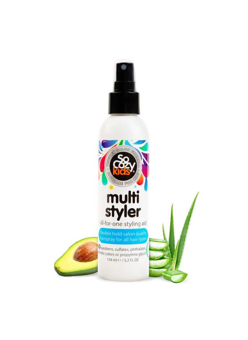 SoCozy Multi Styler, Styling Hair Spray for Kids, Safe for Everyday Use (5.2 Fl Oz) Holds Like a Light Gel, Gentle Formula with Quinoa, Vitamin B5 & Aloe, No Parabens, Sulfates or Synthetic Colors