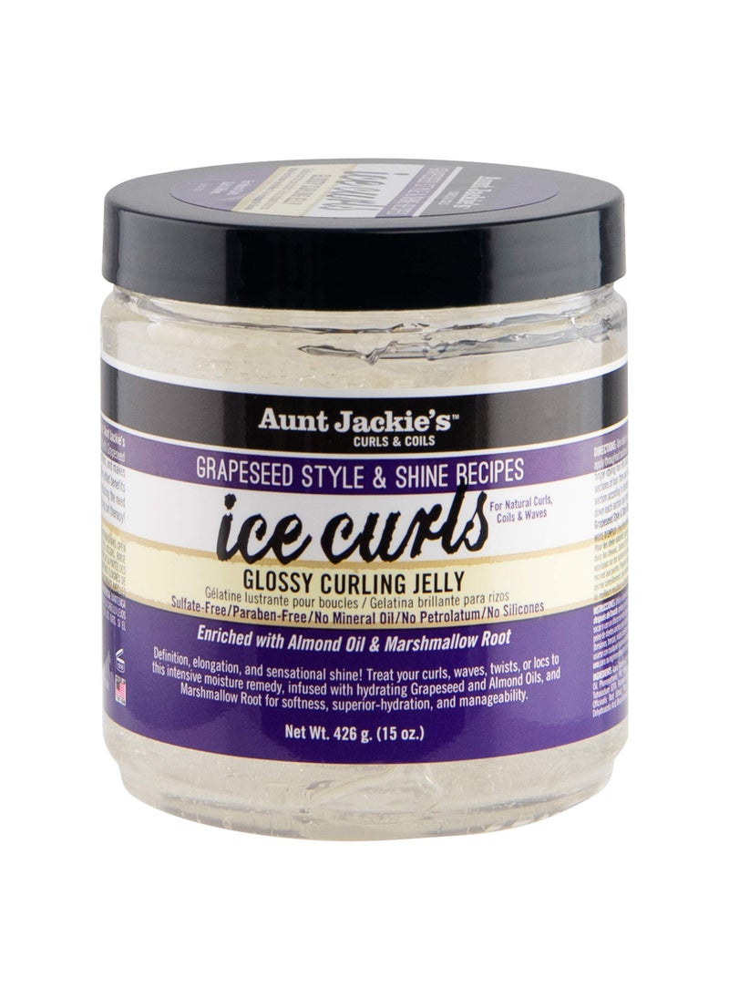 Aunt Jackie's Grapeseed Style and Shine Recipes Ice Curls Glossy Curling Jelly, Hydrates, Softens, Makes Waves, Curls and Coils Easier to Style, 15oz