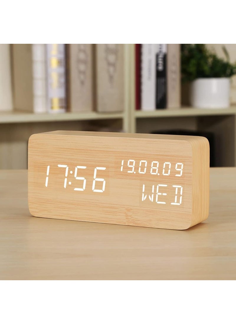 Shrux Wooden Digital Alarm Clock Multifunctional Display 3 Alarms Weekend Mode Snooze Adjustable Brightness for Home Office Electric Loud Sound Time Reminder Alarm Clock for Office Desk