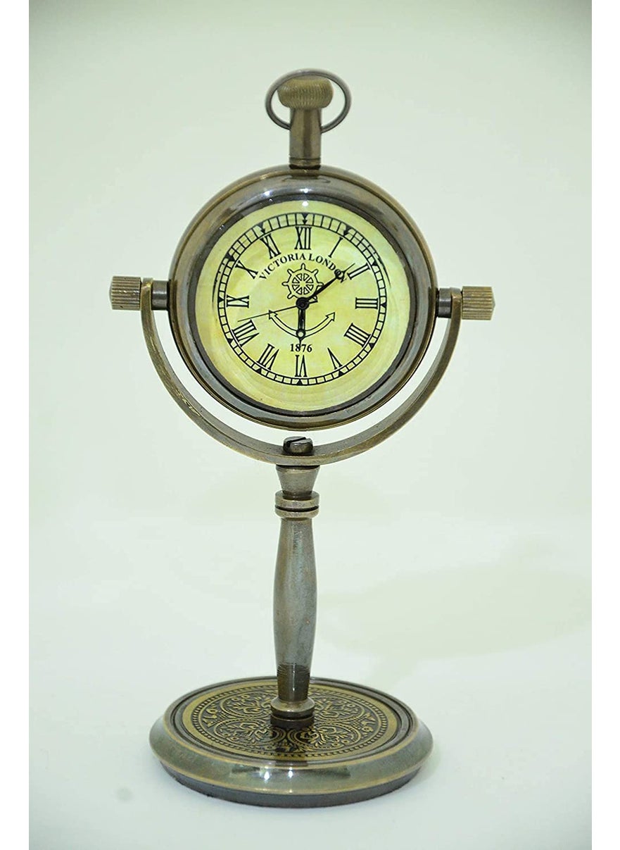 Royal Nautical Handmade Brass Victoria London 1876 Desk and Shelf Clock Roman Dial Nautical Clock Engraved Design for Gift Study Table Office Bedroom Kitchen Home Decor