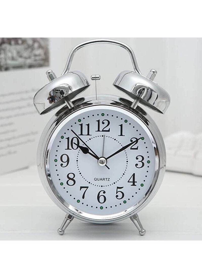 WOLTAX Alarm Clocks Vintage Look Twin Bell Table Clock for Heavy Sleepers Bedroom Students Home Kids WindUp Loud Clock with Night Led Light Silver