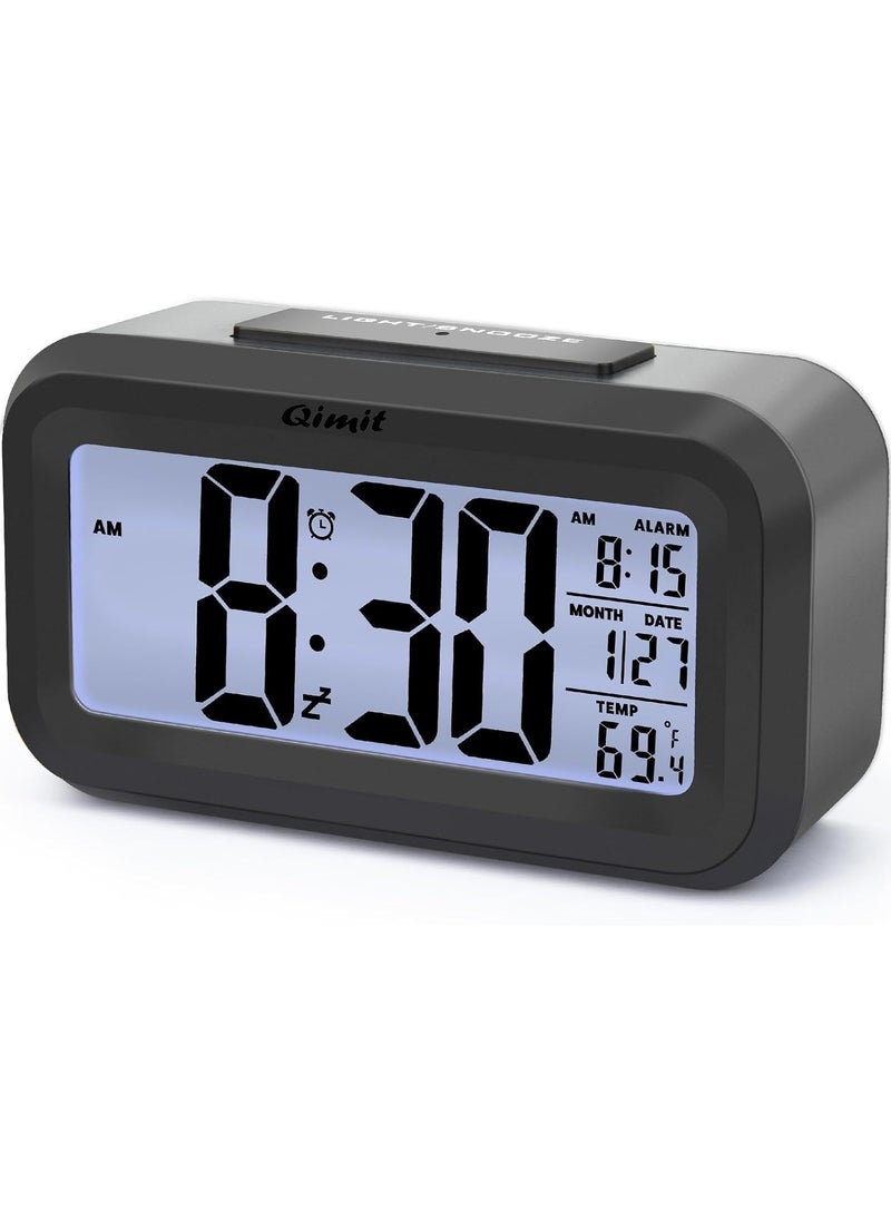 QIMIT Digital Alarm Clock Table Clock for Students Home Office Corporate with Automatic Sensor Date Temperature Black Rectangle Clock