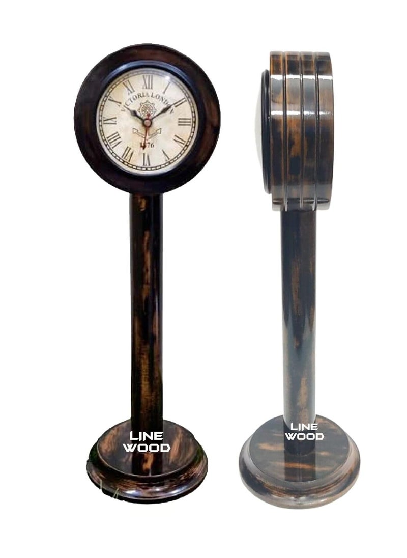 LINE WOOD Handmade Wooden Table Clock Desk Clock Marin Art Style Hanging Clock Vintage Clock Watches Home Office Bed Room Kids Room Study Room Decor 18 Inch Brown