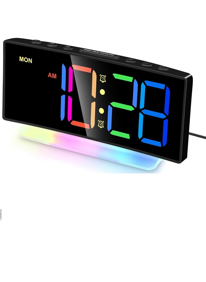 Tetpino LED Digital Alarm Clock with Curved Design and 7Color Night Light Dual AlarClock with Snooze Adjustable Brightness Volume USB Port1224H Ideal for Bedrooms Kids and SeniorsBlack