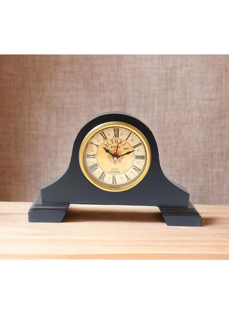 NORVILLE Vintage Wooden Mantel Clock Desk Shelf Clock Quartz Movement Black Finish Clock for Home Office Room Decoration