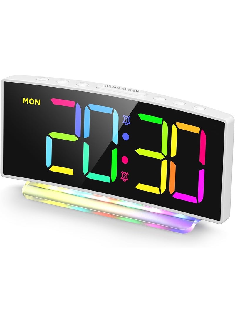 Tetpino LED Digital Alarm Clock with Curved Design and 7Color Night Light Dual Alarm Clock with Snooze Adjustable Brightness Volume USB Port1224H Ideal for Bedrooms Kids and SeniorsWhite