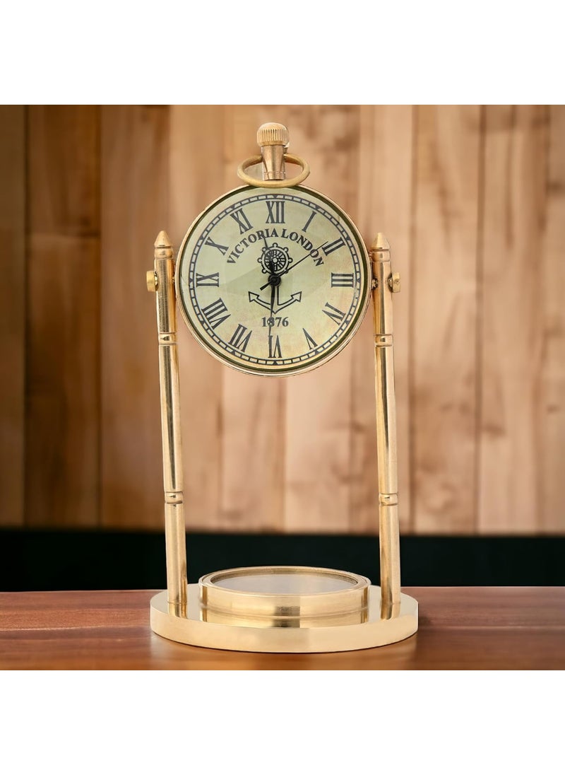 NORVILLE Antique Victorian London Old Style Brass Glass Clock Watch with Compass Vintage Office Desk Table Decor Decorative Gift Item