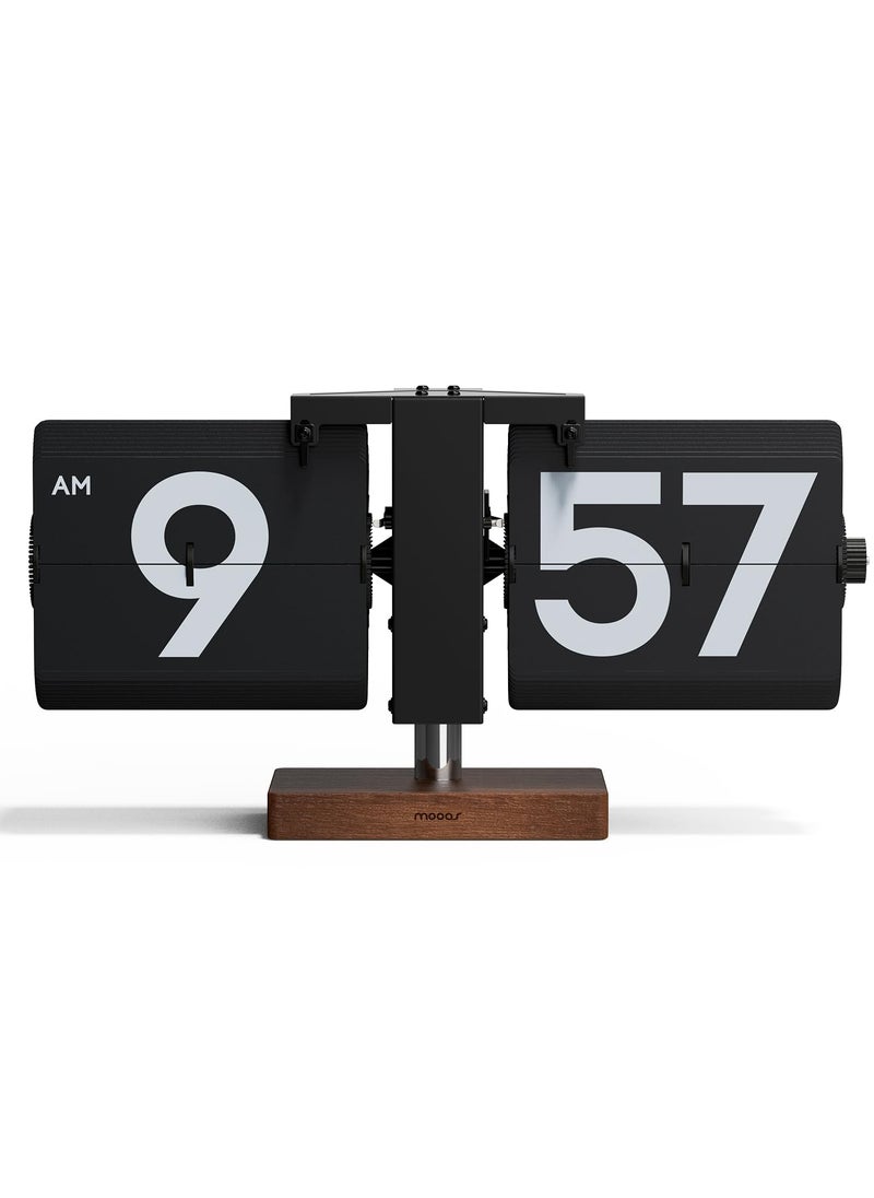 mooas Classic Modern Wood Big Flip Desk Clock Black Retro Vintage Analog Design Auto Flip Clock Table Clock Large Number Battery Powered Ideal for Home Office School Hotel Caf