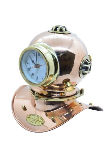 9 Inch Vintage Clock Table Premium Brass Clocks Maritime Scuba Dive Helmet Marine Shelf Ship Clock Home Office Dcor Diving Helmet Collectible Best for Gift