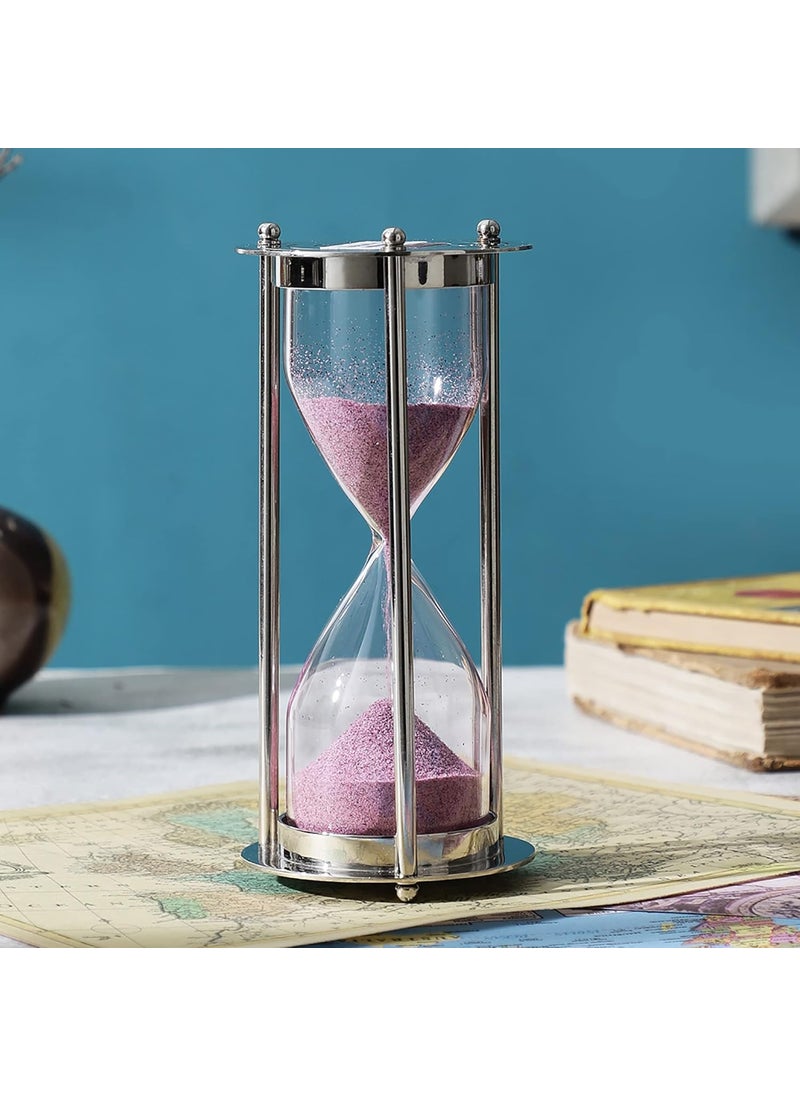Ximdeco Nautical Brass Pink Sand Timer with Nickel Polish Hour Glass Sand Clock Sandglass Ideal for Exercise Tea Maker 5 Minutes Showpiece