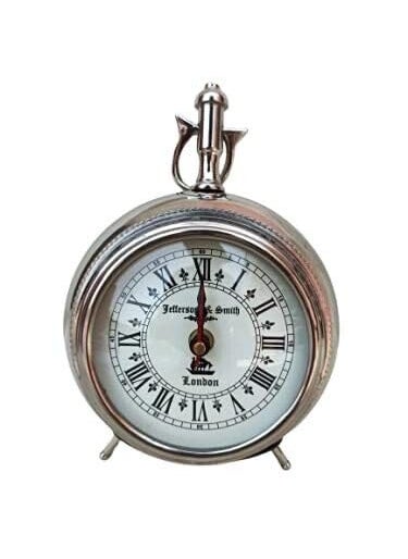 LINE WOOD Handmade Nikhil Finish Table Clock Desk Clock Antique Style Hanging Clock Vintage Huntleigh Station Desk Decor Watches Home Office Decor 75 Inch Silver