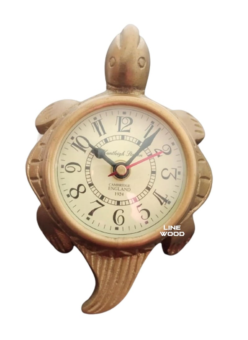 LINE WOOD Personalized Handmade Beautiful Antique Style Brass Tortoise Shape Table Clock Desk Clock Watch Hanging Clock Home Office Bed Room Study Room Decoration Gift 6