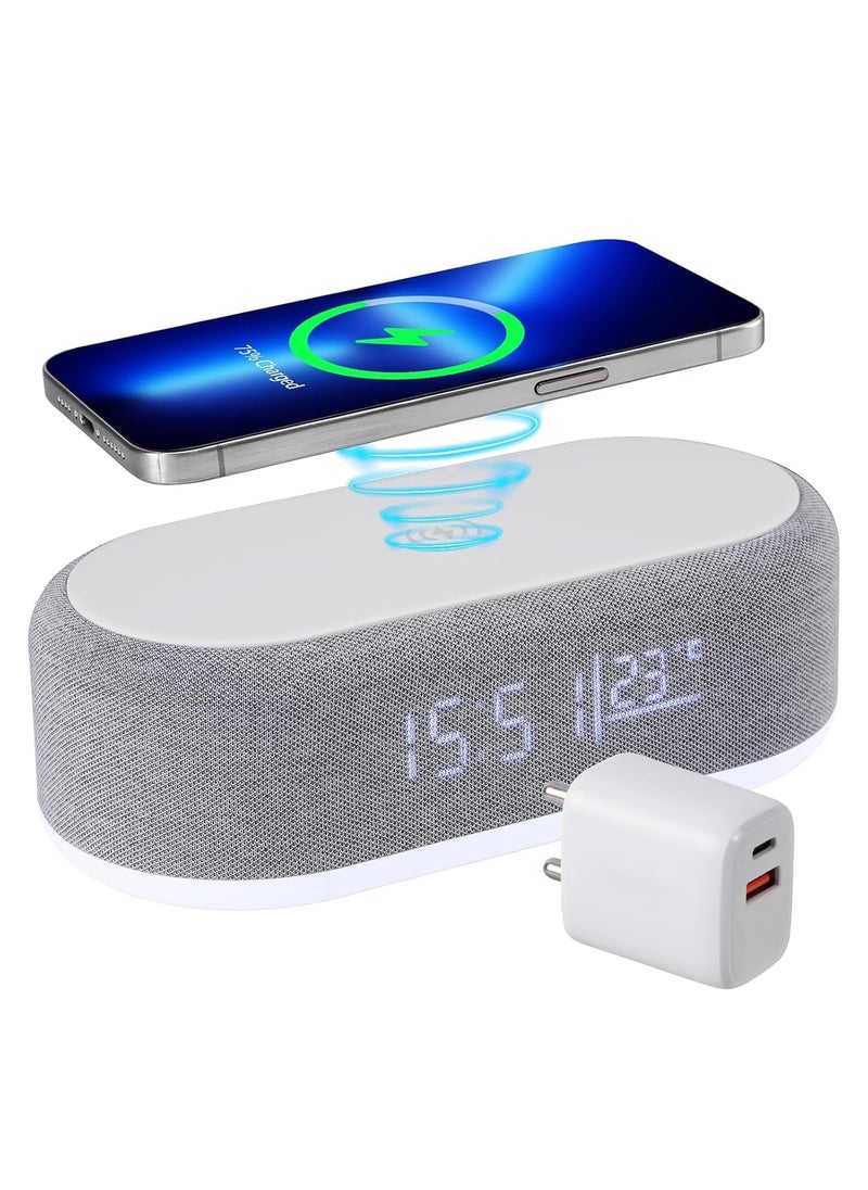 UNIGEN AUDIO UNICLOCK MultiFunction Alarm Clock LED Desk Clock with Large Display 15W Wireless Charger Bluetooth Speaker Adjustable Table Lamp 1224 Hour Format Includes 30W Adapter