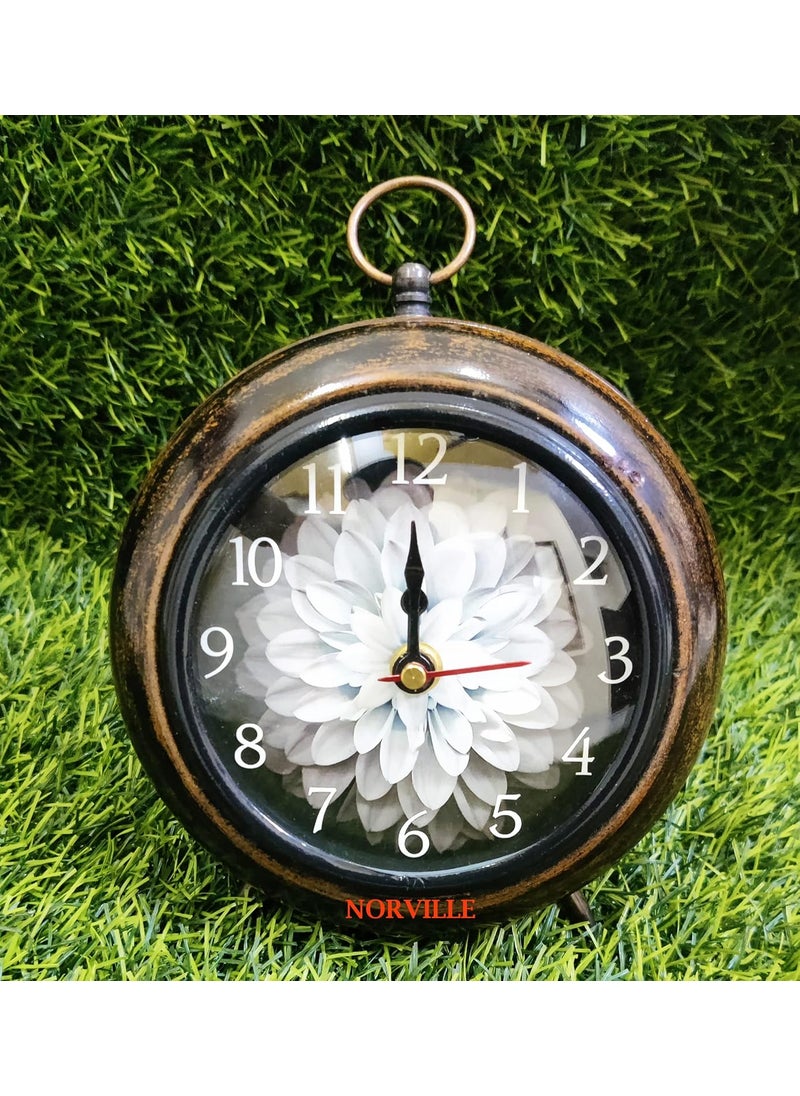 NORVILLE Flower Dial Wood Table Clock Analog Silent Battery Operated Desk Clock Size 55 Inches