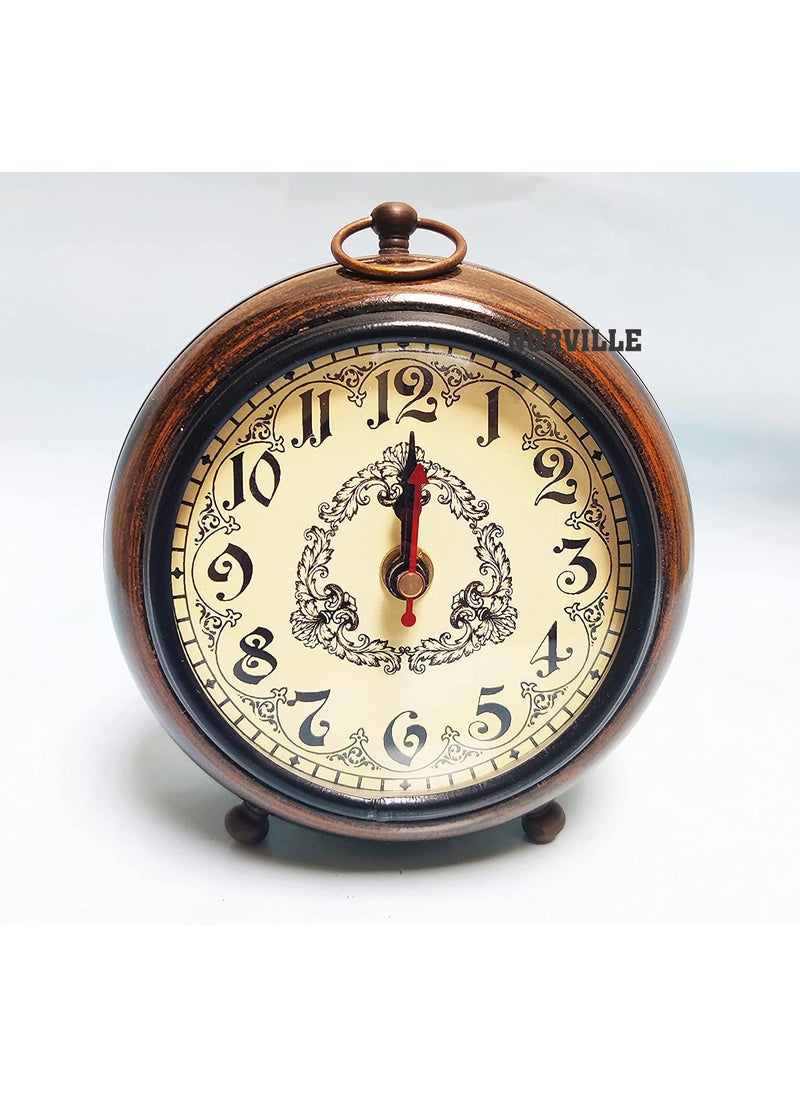 NORVILLE Antique Wooden Table Clock for Home Decor Office Desk Watch Study Table Showpeice Decorative Gift Item