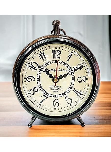 NORVILLE Wood Desk Table Clock Battery Operated Shelf Clock for Home Office Decor 15 X15cm Brown