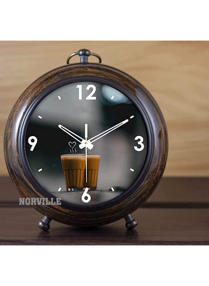 NORVILE Antique Wooden Table Clock for Home Decor Office Desk Study Table Clock Showpeice Decorative Gift Item