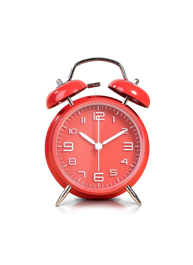 NXZ Loud Alarm Clock Vintage Alarm Clock Twin Bell 6 Inch Alarm Clock for Heavy Sleeper Silent and noTicking 6 inches 3D Dial with Backlight Battery Alarm Clock RED