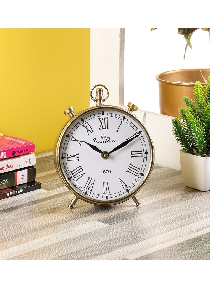TrenDec GoldFinished Analog Table Clock Elegant Home Office Decor Accent