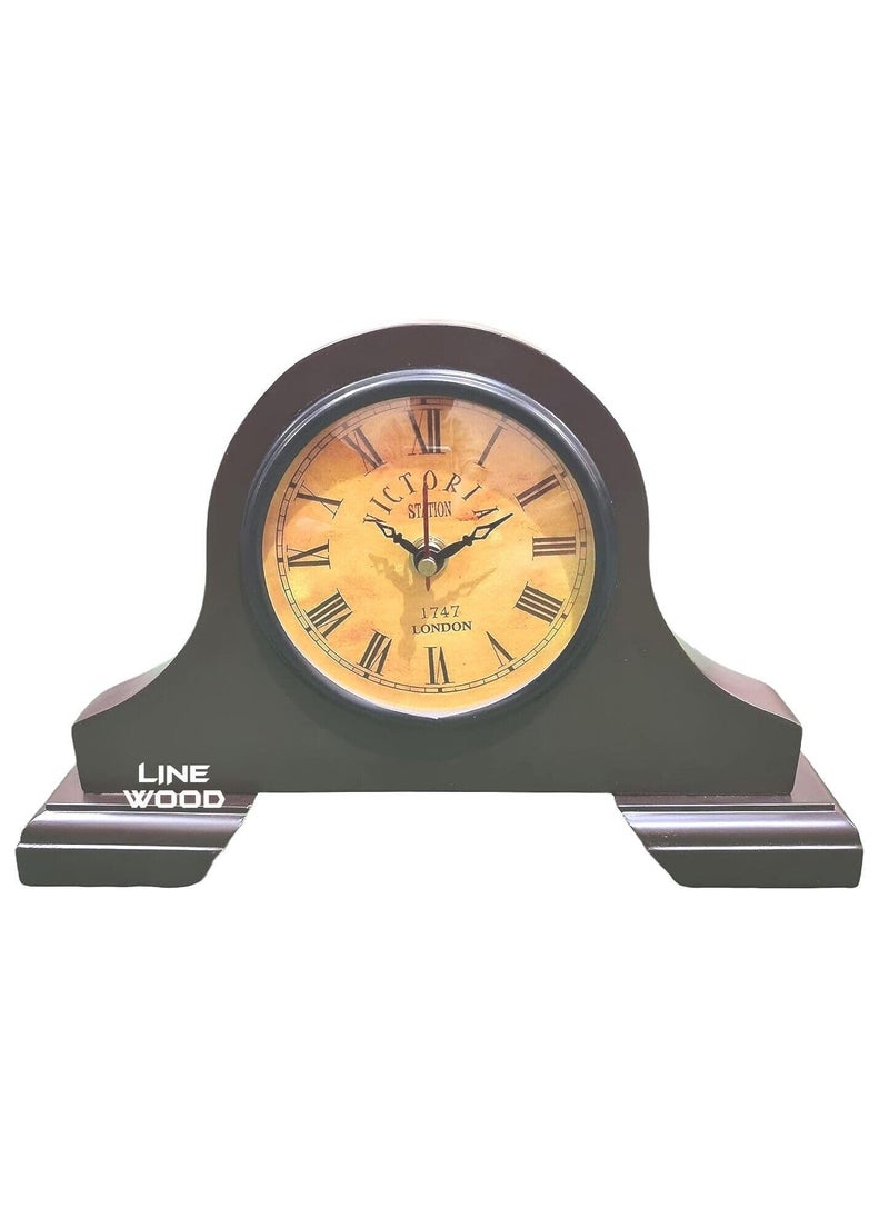 LINE WOOD Handmade Wooden Table Clock Desk Clock Victoria Style Mantel Clock Battery Operated Shelf Clock for Home Office Bed Room Kids Room Study Room Study Room Decor Gift 10 Brown
