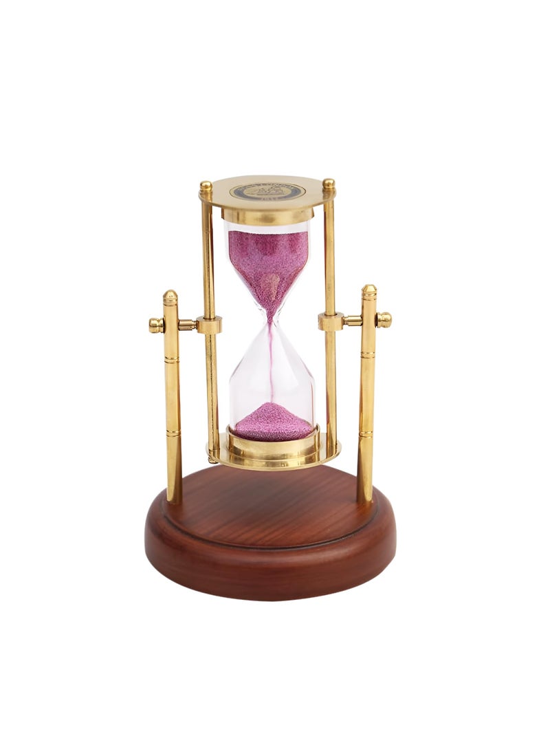 TrenDec Wooden and Brass Sand Timer Hour Glass Clock Home Decor Ideal for Exercise Tea Making Study Table Decor Antique Nautical Decor Theme 9x9x13