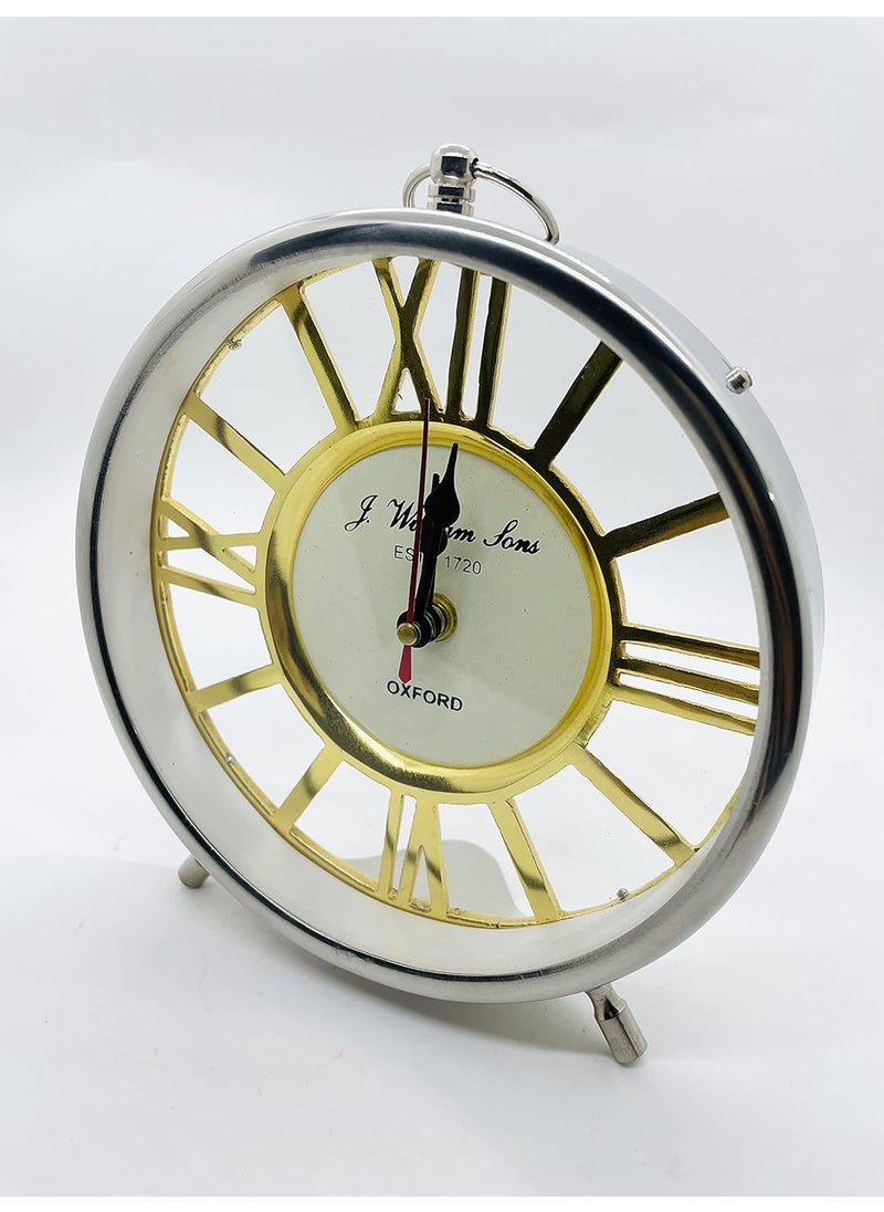 William Sons ESTD 1720 Desk Clock Table Clock with Roman Numbers Brass Dial