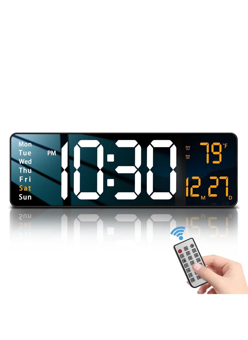WOLTAX 16 Large Digital Wall Clock with Remote Control LED Display AutoDimming Countdown Temperature Calendar Silent for Home Office Gym