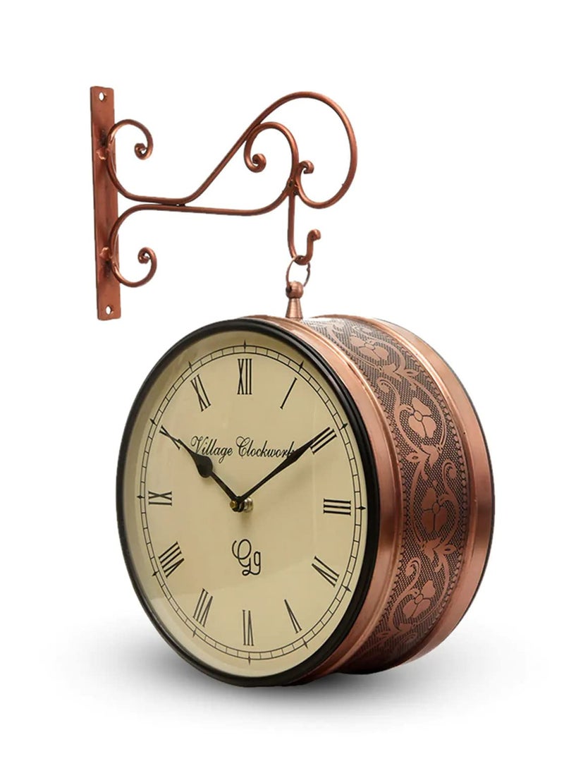 Kamdhenu art and craft Metal Dabble Side Railway Analog Clock Station Analog Clock Vintage Double Sided Analog Clock 8 Cr 30 cmBrown