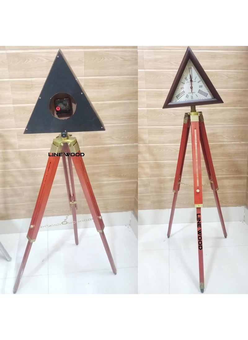 LINE WOOD Handmade Wooden Clock with Adjustable Stand Tripod Floor Clock