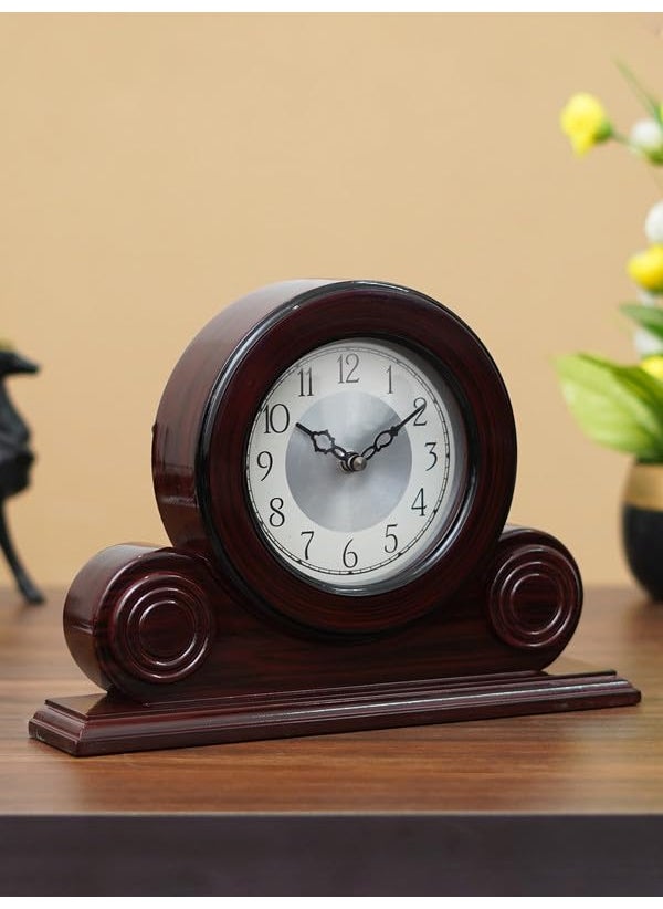 CHRONIKLE Decorative Rosewood Color Wooden English Numbers Round Silver Color Dial Analog Table Clock for Office Desk Home Living Study Room Gifts Size 22 x 7 x 32 CM Weight 1275 Gram