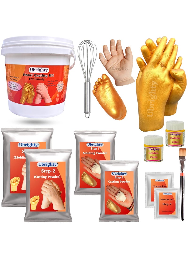 Ubrighty Hand Casting Kit for Couples Family and Baby Hand Molding Powder 3D Hand Foot Casting Couple Molding Powder 800 Gm Casting Stone 1450 Gm Family Pack Gold