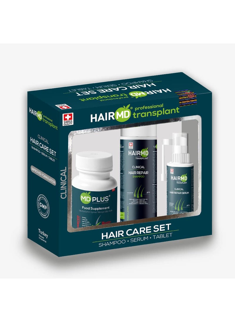 Post-Transplant Hair Care Set - 1-Month Treatment with Shampoo, Serum, Multivitamins Enriched with Biotin, Keratin, Collagen