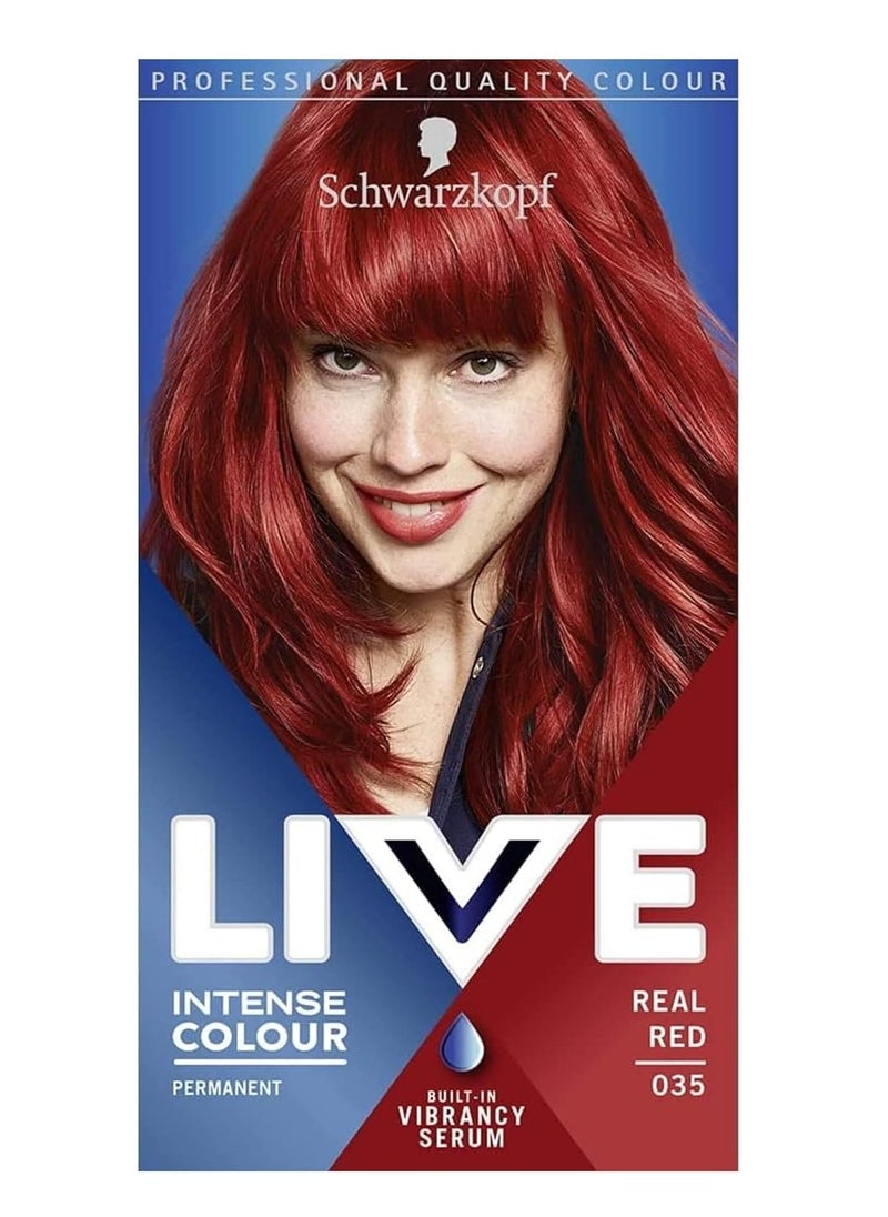 live Intense Hair Colour Permanent Red Hair Dye Built In Vibrancy Serum Real Red 035