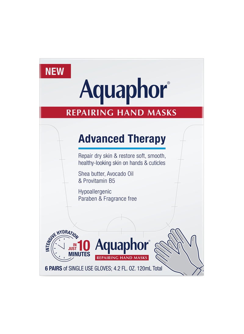 Aquaphor Repairing Hand Masks, Moisturizing Gloves for Dry Hands, Hand Moisturizer for Dry Skin with Avocado Oil and Shea Butter, Pack of 6