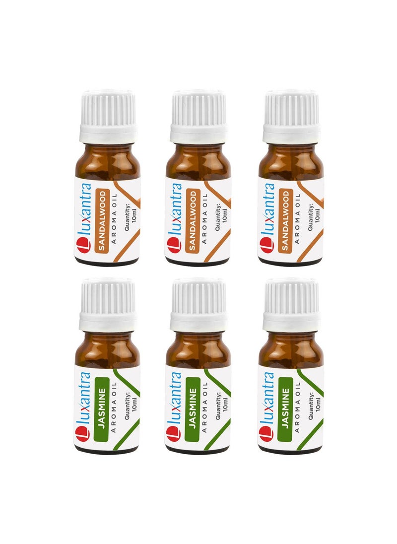 Luxantra Aroma Oil for Diffuser Aroma oil for home fragrance Aroma oil set Aroma oils for diffuser Aroma oil diffuser for home electric Sandalwood And Jasmine Fragrance 6Pcs 10ml Each
