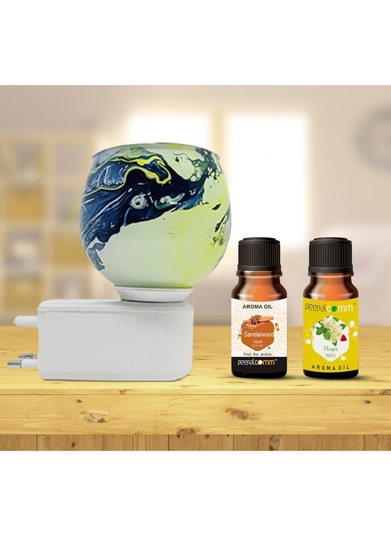 Peepalcomm Marble Green Kapur Dani with 1 Mogra 1 Sandalwood Pure High Scented Aroma Oil10ml Each Incense Aroma Dhoop Kapoor Dani Camphor Burner Diffuser for HomeOfficeSpaTemple Etc