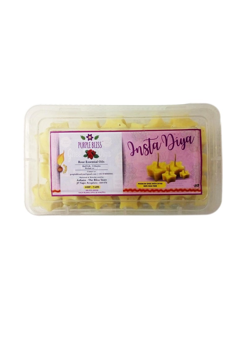 PurpleBliss Ghee Rose Natural Essential Oil Diya Yellow Pack of 100 Candle