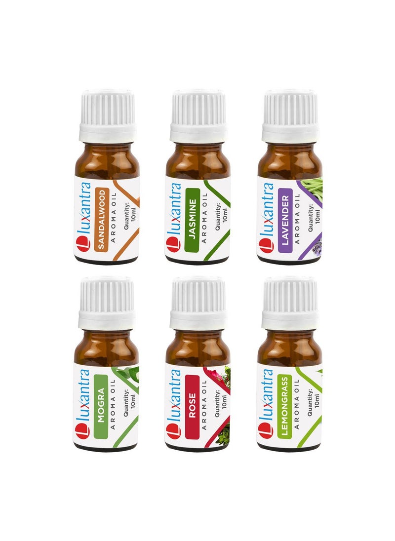 Luxantra Aroma Oil With JasmineSnaldawoodLemongrassMograRose And Lavender Fragrance 6 Pcs