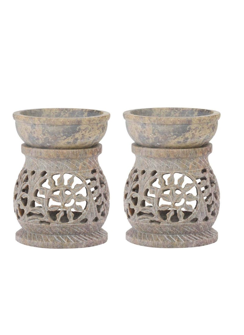 IYBFlower Handcrafted Soapstone Aroma Oil Diffuser Burner for Gifting Meditation Aromatherapy Home Decor etc Set of 2
