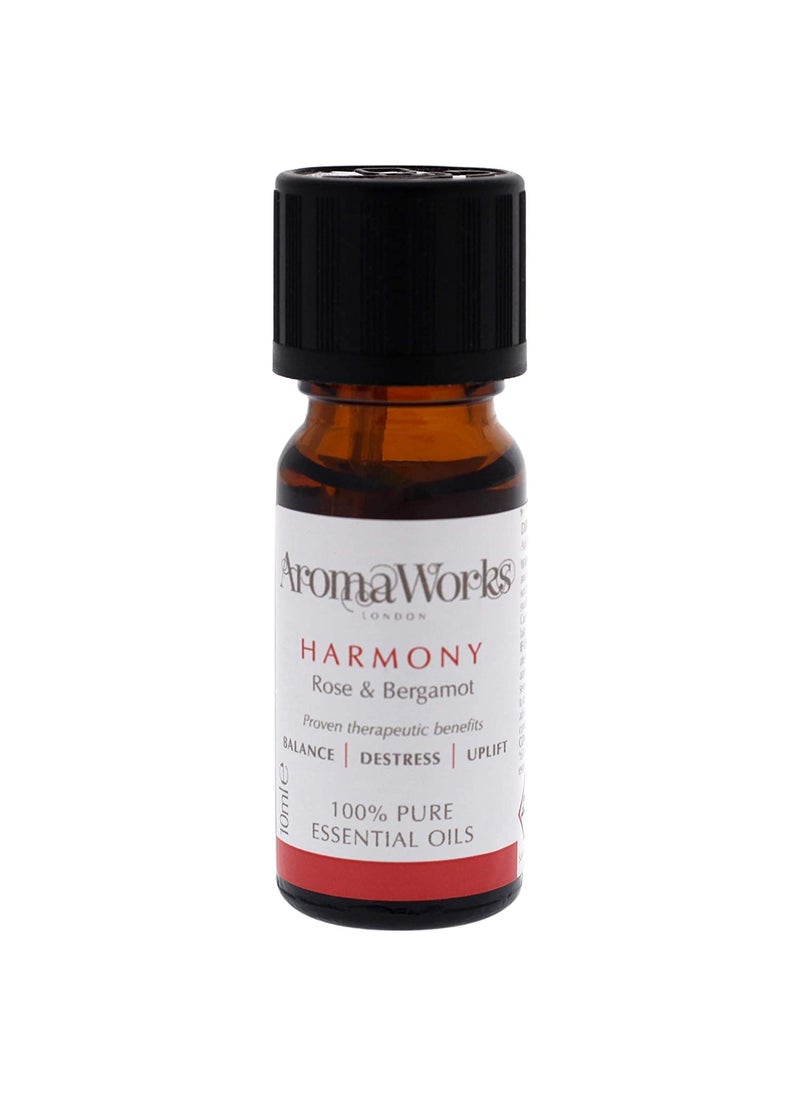 Aromaworks Harmony Essential Oil 10 ml | Soothing Aroma of Rose Geranium & Bergamot | Fills the Room with a Sensual Fragrance | Handmade in the United Kingdom