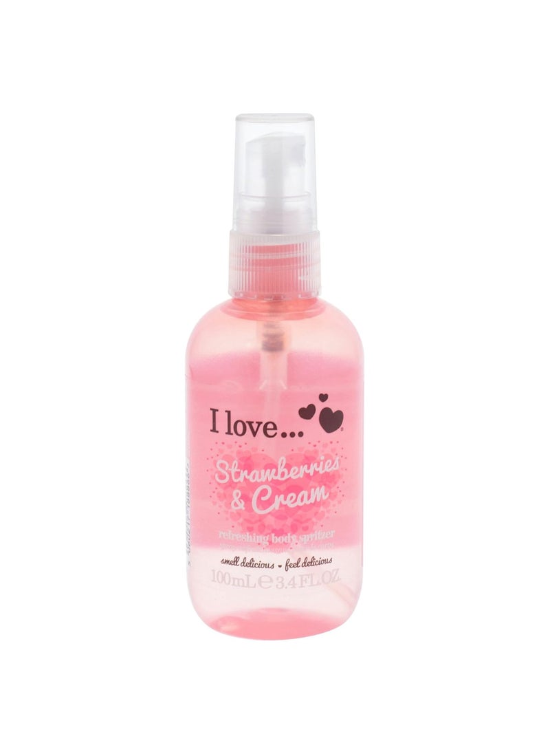 I LOVE Strawberries and Cream Refreshing Body Spritzer  Body Mist Fragrance  Long Lasting Body Spray with Strawberries and Cream Fragrance  34 oz