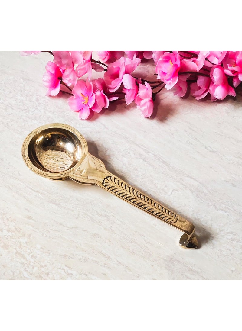 blissful decor Presents Brass Kapoor aarti Karpuram Arati Stand Camphor Dani Holder for Your Mandir Home Office Decoration kapur Arti Spoon Size L 27 x 8 Bx 3 H