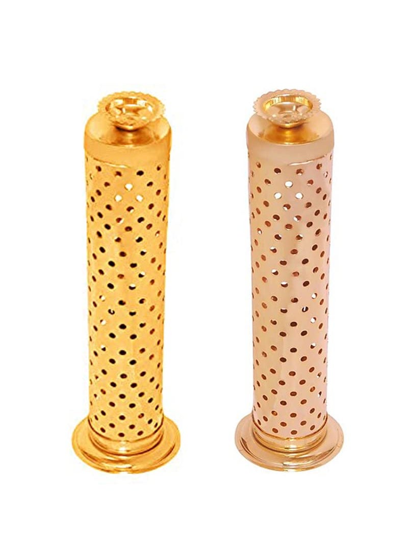 Mini House Stainless Steel Agarbatti Stand Incense Stick Holder with Ash Catcher Dhoop Holder on Top for Home Office Temple Made in India Copper Gold
