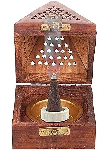 Anjali Arts Bakhoor Burner Wooden Incense Sticks HolderPyramid Incense Box Ash Catcher Home Fragrance Stand Holder Agarbatti Dhoop DanBox BrownRectangular