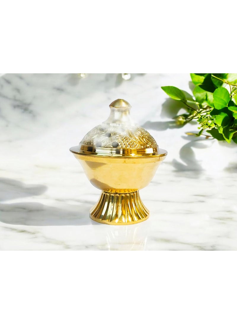 Blissful decor Presents Brass Antique Design Dhoop Dani Pot Bakhoor Holder Dhoop Batti Stand Pooja Items Incense Holder Burner for Home Office Living Pooja Puja Room Small