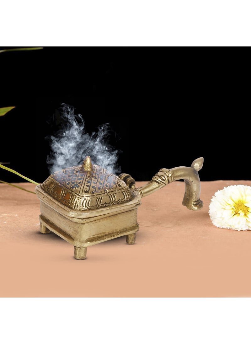 Artvarko Handmade Purifying Brass Incense Burner Loban BurnerBakhoor BurnerDhoop Dhuni Sambrani Dhoop for Home Offices Temples 6x25x25 Inches
