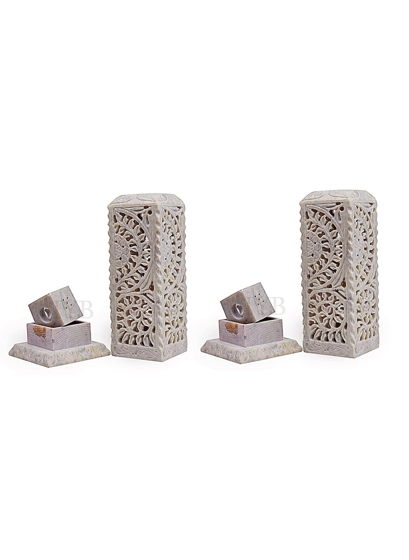 IYBHandcrafted Flower Carving Soapstone Marble Incense Agarbatti Stand Holder for Puja Set of 2