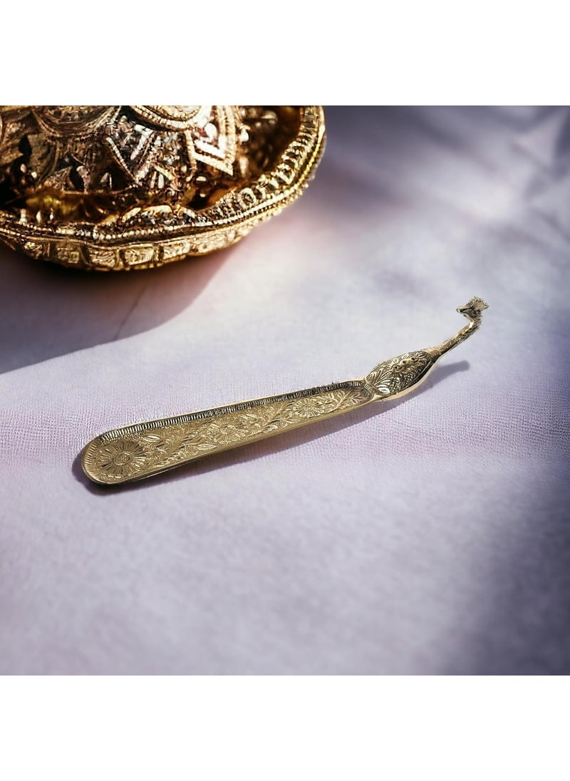 Amishi Blissful Decors Brass Peacock Design Golden Incense Holder and Ash Catcher Decorative Incense Stick Holder