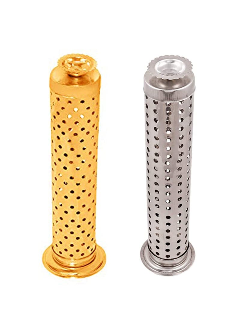 Mini House Stainless Steel Agarbatti Stand Incense Stick Holder with Ash Catcher Dhoop Holder on Top for Home Office Temple Made in India Silver Gold