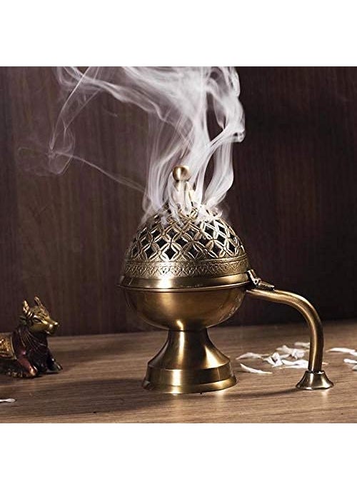Buyerwell Home Brass Dhuna Loban Burner Dhooni Dhoop Dani Dhuni Decorative Lubandan Insence BurnerIncense Holder Dhuna Gift Items Aroma Diffuser